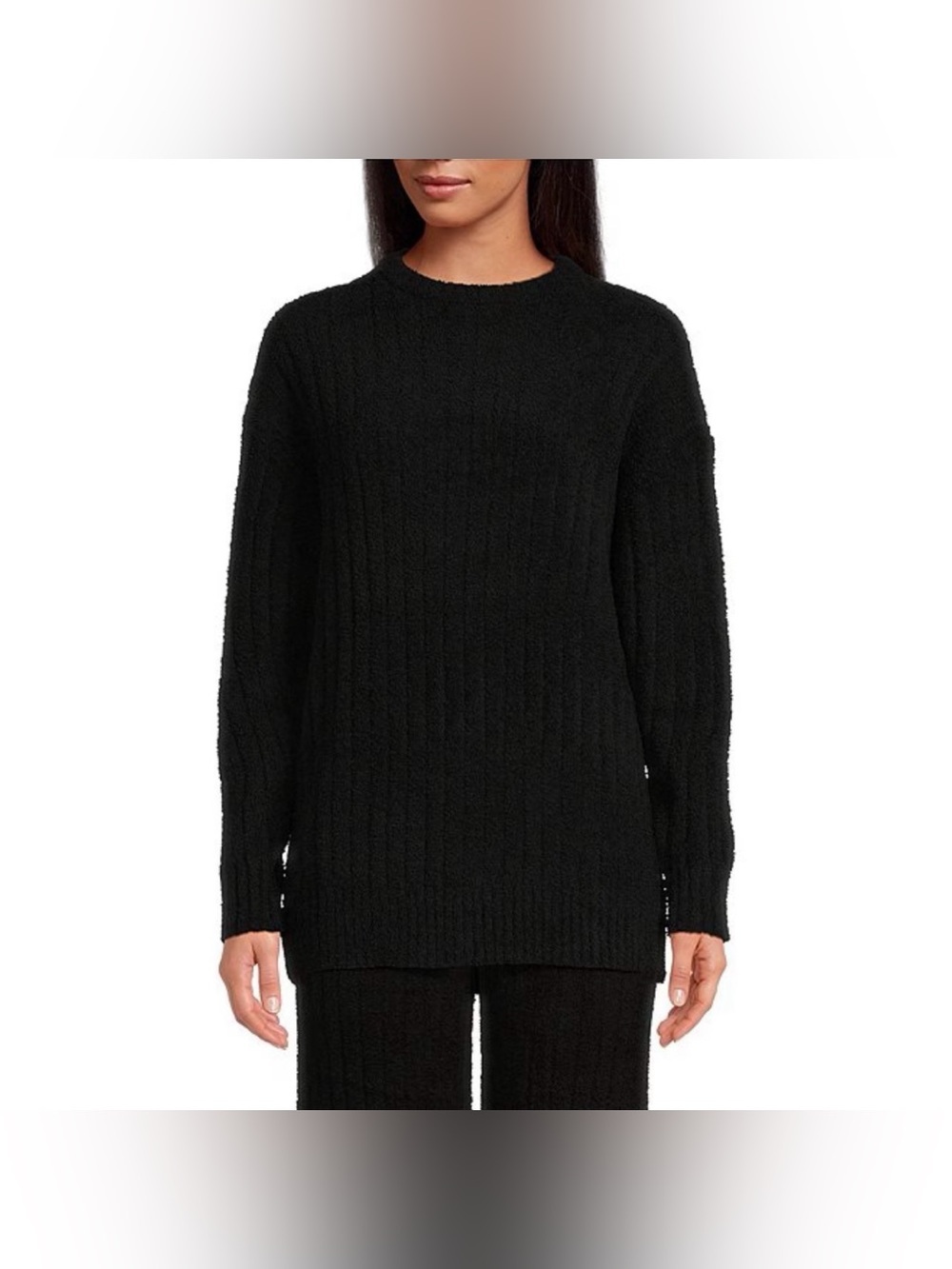 UGG Black Riz Cozy Knit Crew Neck Long Sleeve Ribbed Lounge Sweater XL